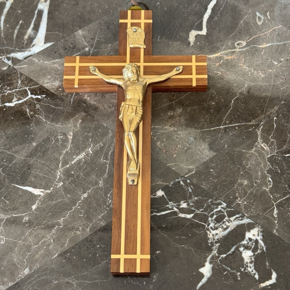 Vintage Wood‎ 8" Wall Cross Crucifix Jesus on Cross Hanging